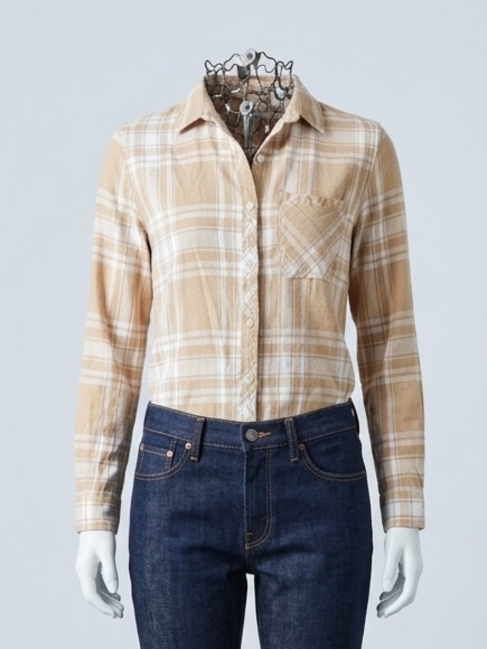 GAP Beige and White Plaid Button-Down Shirt